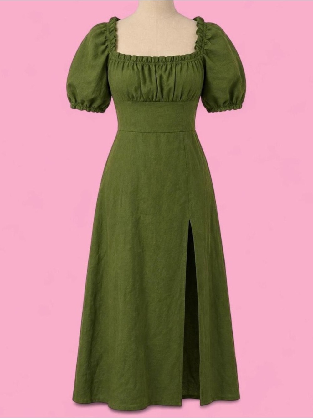 Reformation ‘Jacqueline’ Linen Midi Dress in Moss 🌿